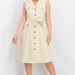 Calvin Klein Cream Button-Down Midi Dress